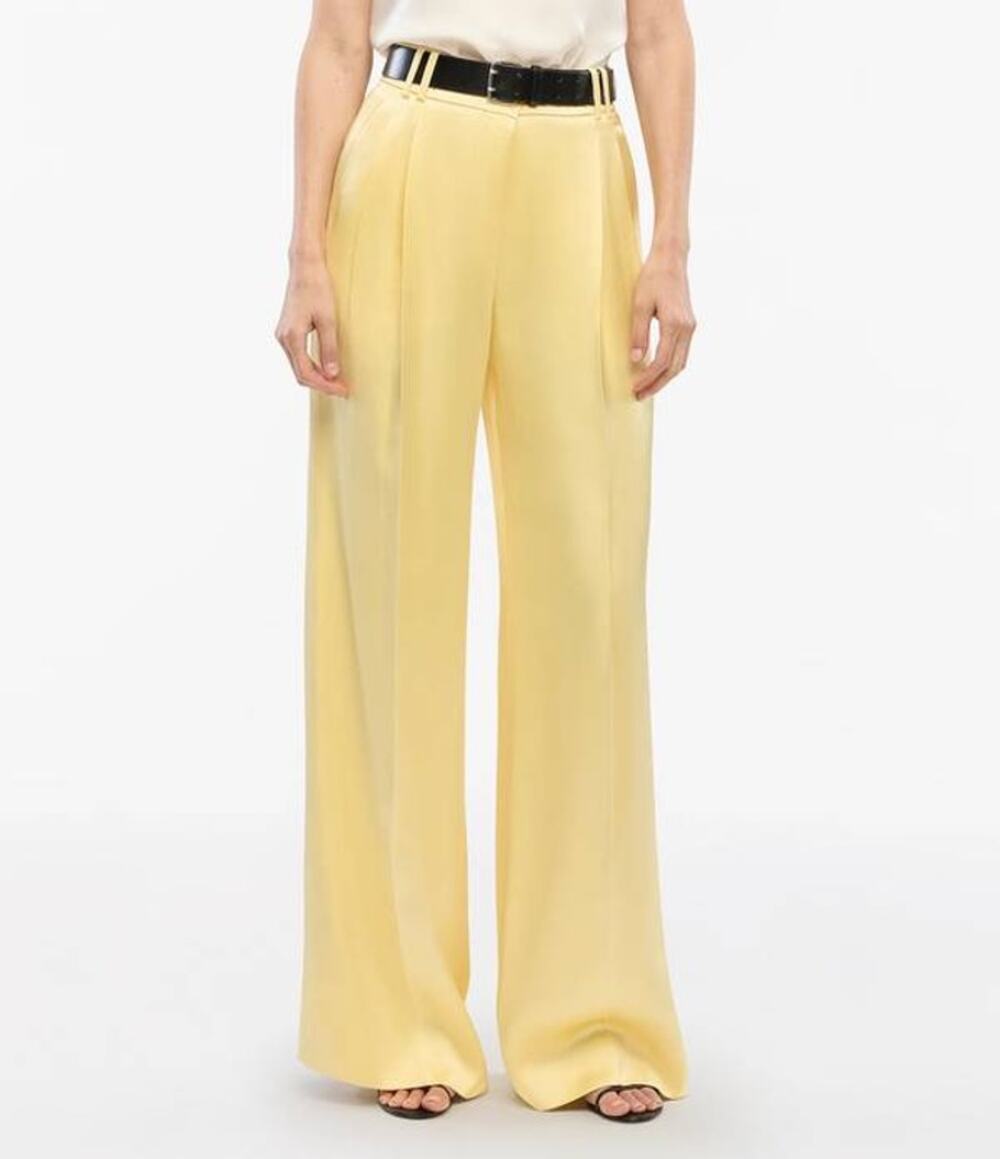 Another Tomorrow Satin Pleated Wide Leg Trouser Pant in Daffodil 40 M